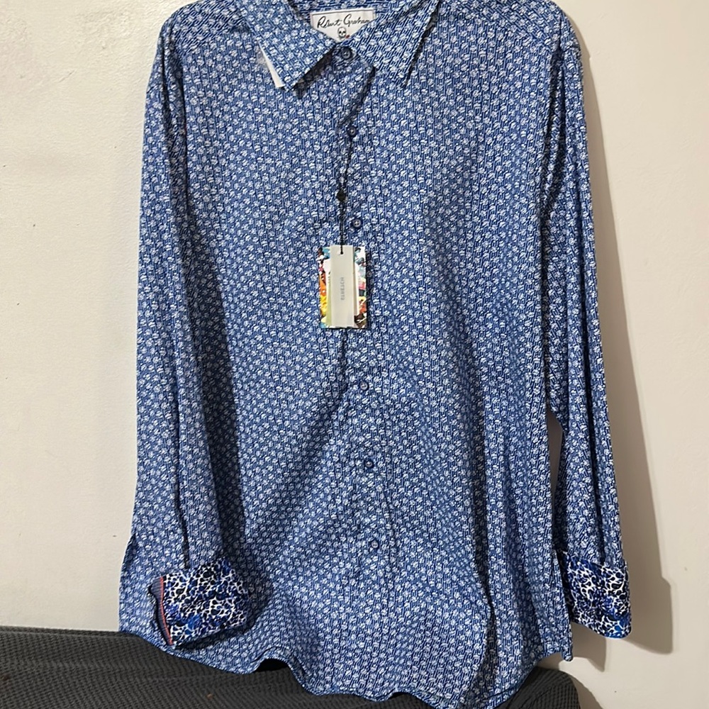 Robert Graham Men's Boulevard Blue Long Sleeve Shirt XXL